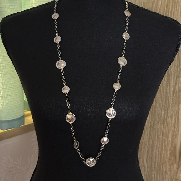 Jones New York Silver Tone Hammered Disk Necklace 34” - Picture 1 of 11